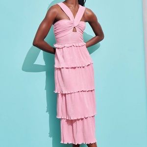 Saylor Pink Esperanza Sparkle Midi Tiered Dress